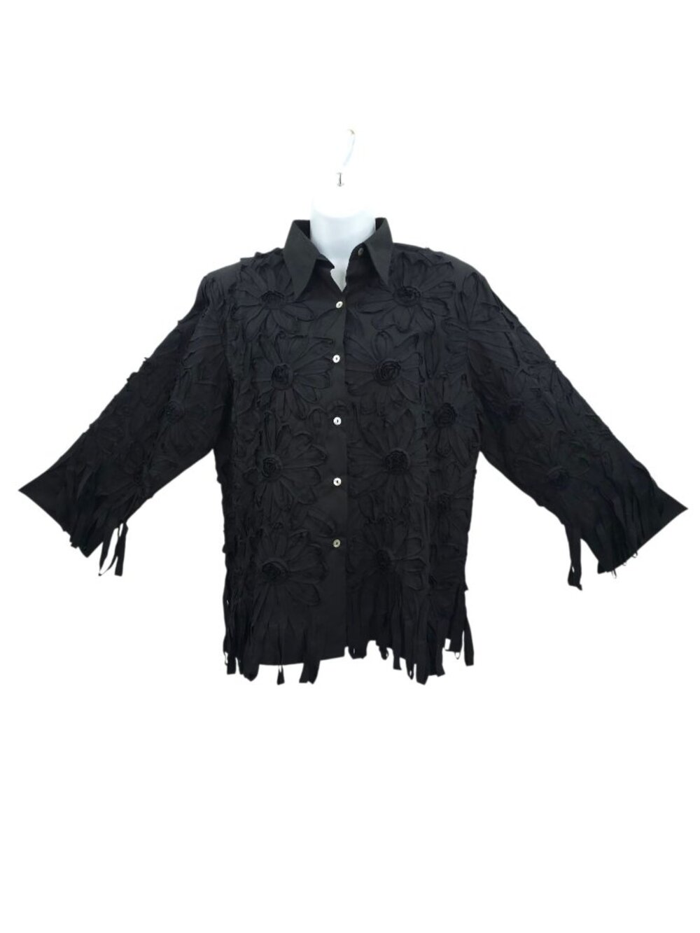Pong Poco Shirt XL Fabric Ribbons Textured Flower Boho Artsy Avant Garde Black